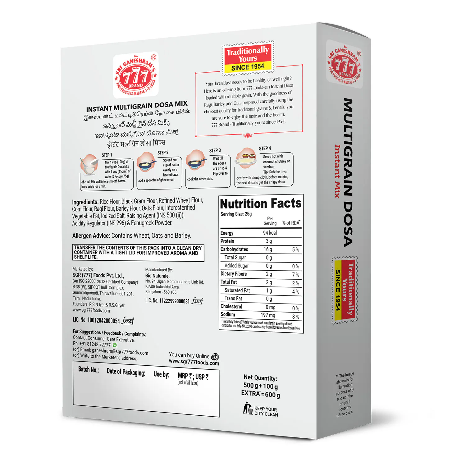 777 Multigrain Dosa Instant Mix 500g + 100g - Image 3