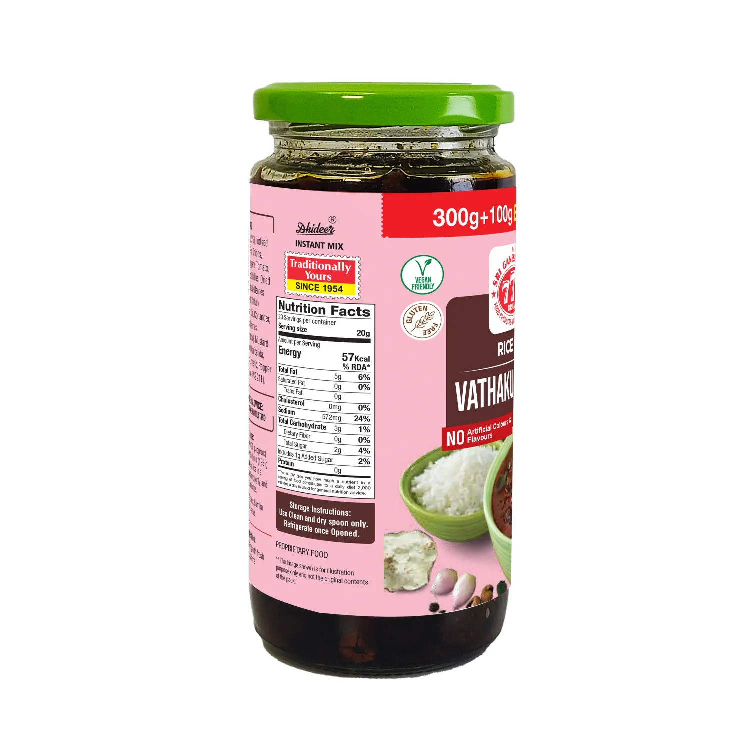 Dhideer® Instant Vatha Kuzhambu Rice Paste 300g + 100g - Image 2