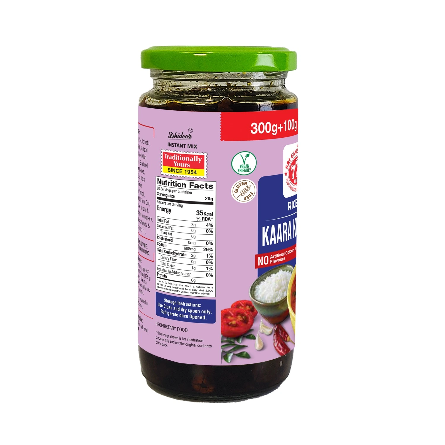 Dhideer® Instant Kaara kuzhambu (Spicy Veg Curry) Rice Paste 300g+100g - Image 2