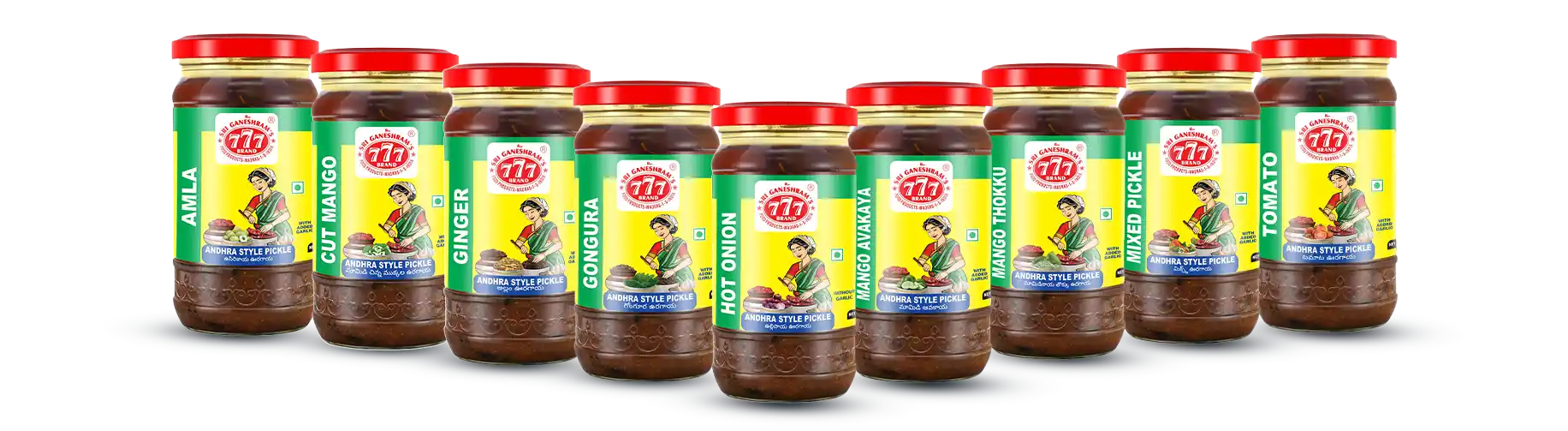 Handcrafted Indian pickles in glass jars, bursting with authentic spices and flavors, made using traditional recipes.