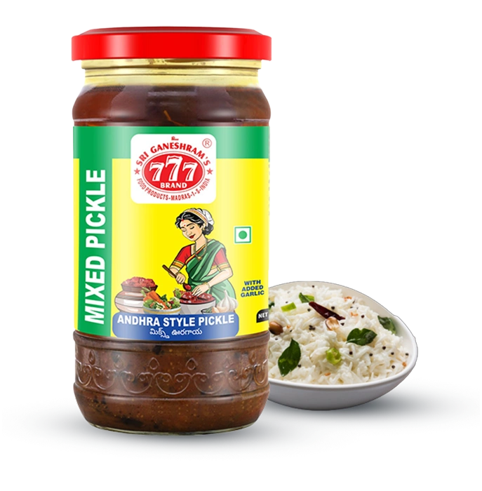 Authentic Mixed Pickle in a jar, made with a variety of fresh vegetables, aromatic spices, and oil for a tangy and spicy flavor.