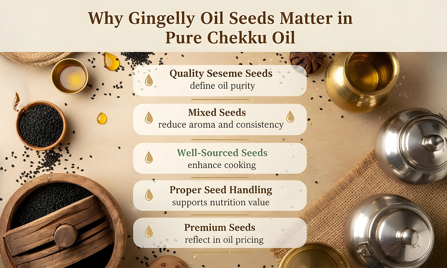 Gingelly Oil Seeds Matter in Pure Chekku Oil